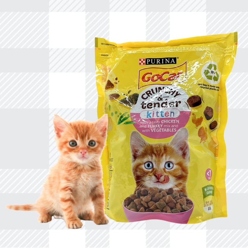 AETN Creations Purina Go-Cat Crunchy and Tender Kitten Food 2x800g Nutrient-Packed Delight Chicken and Turkey with Vegetables plus Delicious AETN Cat Treat