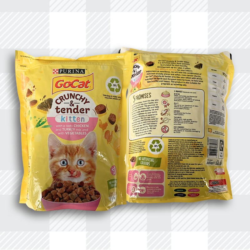 AETN Creations Purina Go-Cat Crunchy and Tender Kitten Food 2x800g Nutrient-Packed Delight Chicken and Turkey with Vegetables plus Delicious AETN Cat Treat