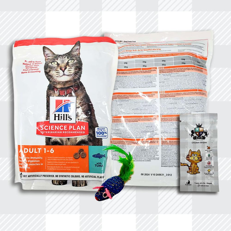 AETN Creations Mixed Hills Dry Cat Food Adult Cats in Chicken 300g and Tuna 300g with AETN Cat Treat and Mouse Toy