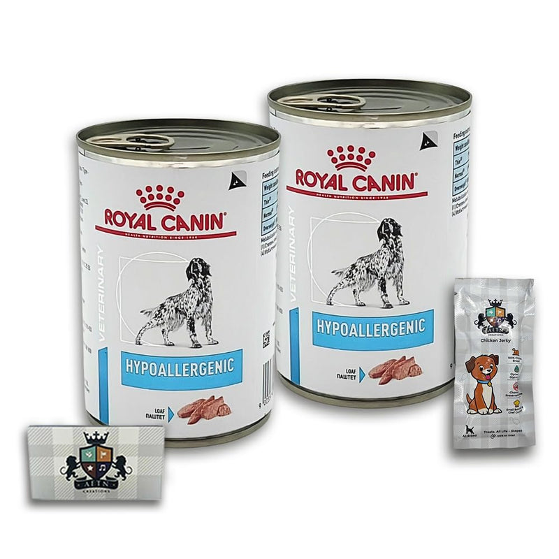 AETN Creations Royal Canin Hypoallergenic Wet Dog Food 2 x 400g with AETN Jerky Treat