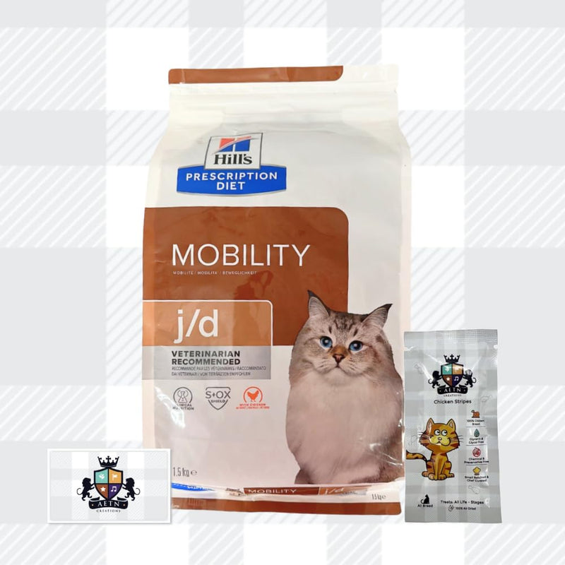 AETN Creations Prescription Diet J/d Joint Care 1.5kg Dry Cat Food plus AETN Chicken Cat Treat, Specifically Formulated for Cats with Joint Issues