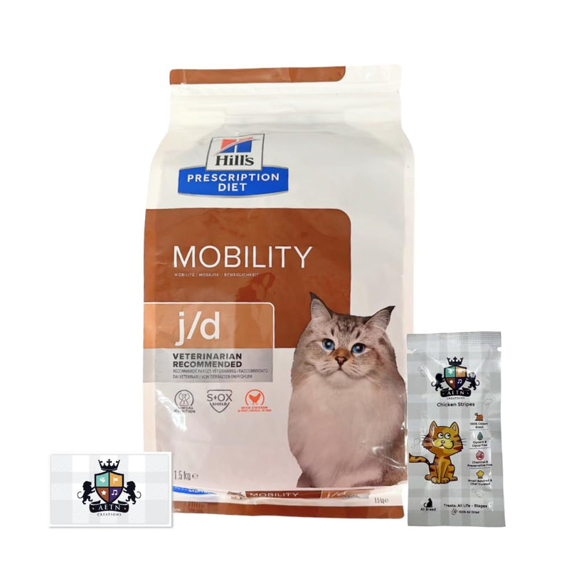 AETN Creations Prescription Diet J/d Joint Care 1.5kg Dry Cat Food plus AETN Chicken Cat Treat, Specifically Formulated for Cats with Joint Issues