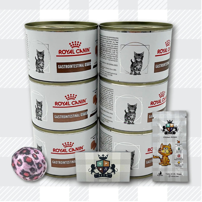 AETN Creations Gastrointestinal Kitten Ultra Soft Mousse 6x195g plus AETN Cat Treat and Toy, Specially Formulated to Provide Premium Digestive Care