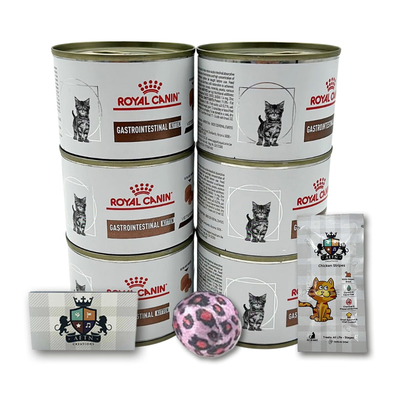 AETN Creations Gastrointestinal Kitten Ultra Soft Mousse 6x195g plus AETN Cat Treat and Toy, Specially Formulated to Provide Premium Digestive Care