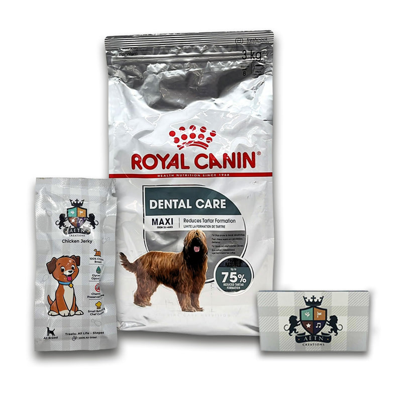 AETN Creations Royal Canin Maxi Dental Care Dog Bundle 3kg Dry Dog Food and AETN Chicken Jerky Treat Helps Maintain Dental Health