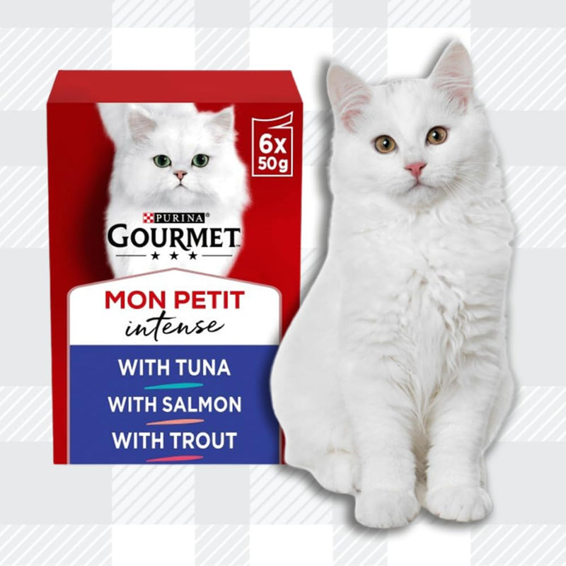 AETN Creations Gourmet Mon Petit Mixed Pack 12x50g Fish and Poultry Wet Cat Food plus AETN Chicken Treat and Toy, Delicious Food for Adult Cats