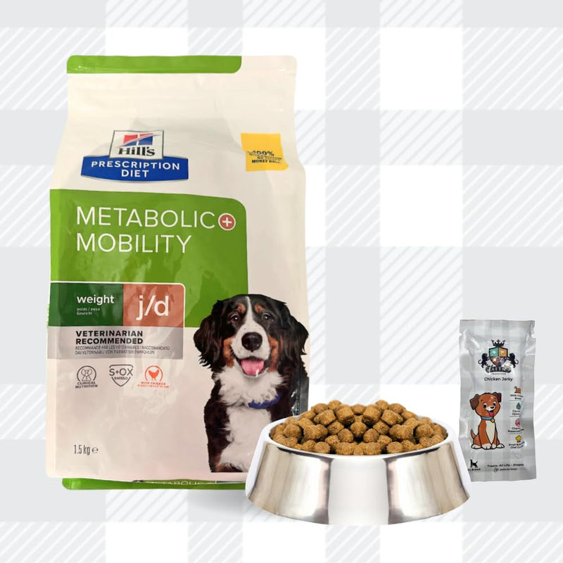 AETN Creations Prescription Diet Metabolic Mobility J/D 1.5kg Dry Food in Chicken plus AETN Jerky Dog Treat, Support Weight Management and Joint Health