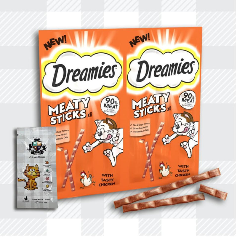 AETN Creations Meaty Sticks Bundle of Dreamies 6x30g in Chicken and Salmon Protein-rich, Savoury Treats for Adult Cats with AETN Cat Treat