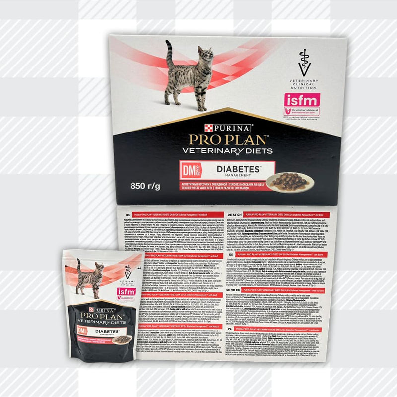 AETN Creations Pro Plan DM Diabetes Management Wet Adult Cat Food in Chicken and Beef - 20x85g Complete with Delicious AETN Chicken Cat Treat