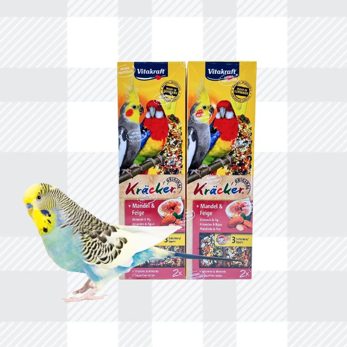 AETN Creations Vitakraft Parakeet Crackers, Almonds and Fig Pack of 2x180g (4 sticks) with AETN Fridge Magnet, Premium Bird Food for your Bird Cage