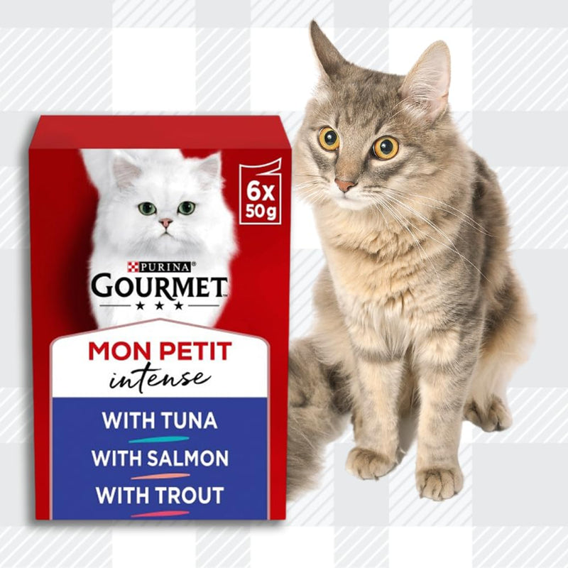 AETN Creations Delicious Gourmet Mon Petit Fish 6x50g and Ocean Selection 6x50g Premium, Balanced and Complete Adult Wet Cat Food with AETN Cat Treat and Toy