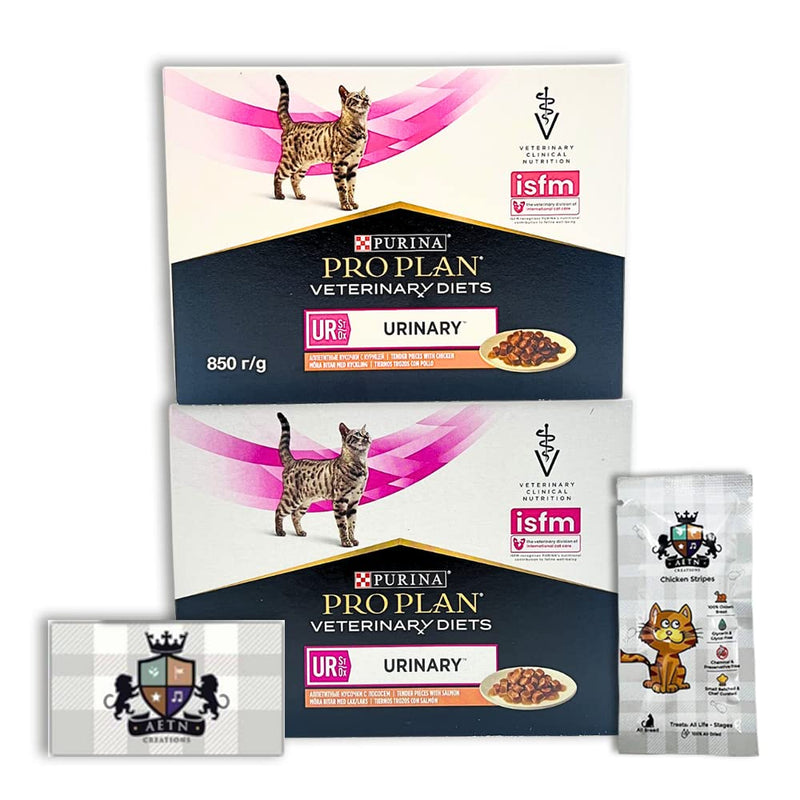 AETN Creations Pro Plan Urinary Wet Cat Food Mixed Pack Chicken/Salmon 2x10x85g with AETN Chicken Breast Cat Treat for Cats that Suffer from Urinary Tract Disease