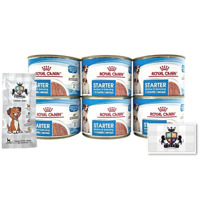 AETN Creations Starter Puppy Mousse Pack 6x195g Wet Tins Mother and Babydog plus AETN Jerky Dog Treat Balanced Nutrition for Young Puppies