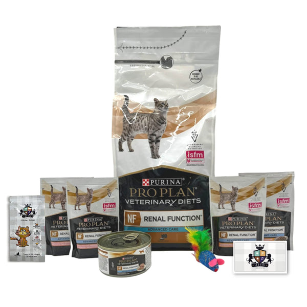 AETN Creations Pro Plan NF Renal Function Mixed Pack 1.5kg Dry, 4x85g Wet Cat Food Pouches, 195g Mousse Tins, Toy and AETN Treat for Adult Cats with Renal Illnesses