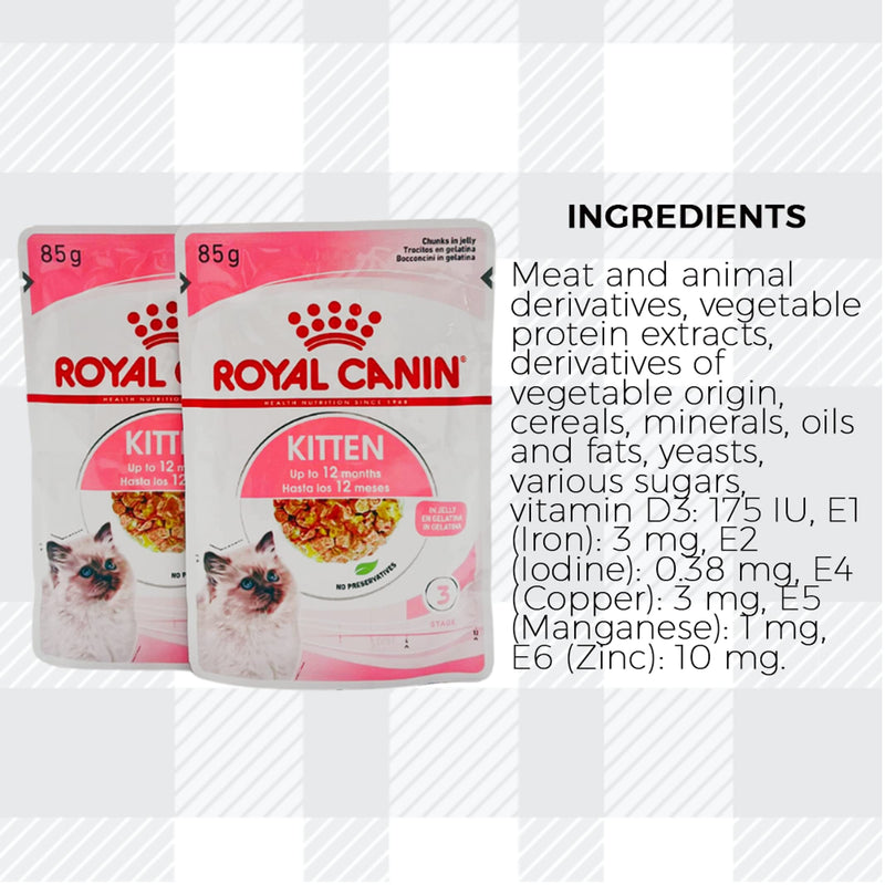 AETN Creations Royal Canin Kitten Wet + Dry Bundle for Happy, Healthy Kittens 1x400g, 2x85g Jelly, 2x85g Gravy, 2x85g Loaf with Delicious AETN Chicken Cat Treat