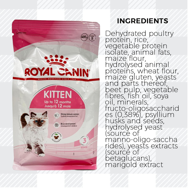 AETN Creations Royal Canin Kitten Wet + Dry Bundle for Happy, Healthy Kittens 1x400g, 2x85g Jelly, 2x85g Gravy, 2x85g Loaf with Delicious AETN Chicken Cat Treat