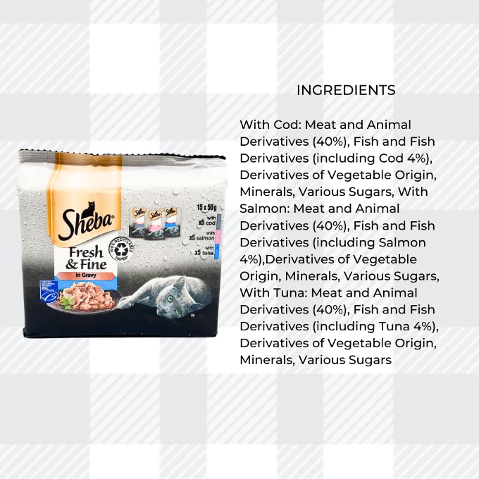 AETN Creations Sheba Fresh and Fine Multi Pack 45x50g Wet Pouches in Poultry, Fish and Meat in Gravy plus AETN Chicken Cat Treat Variety Meal Pack for Adult Cats