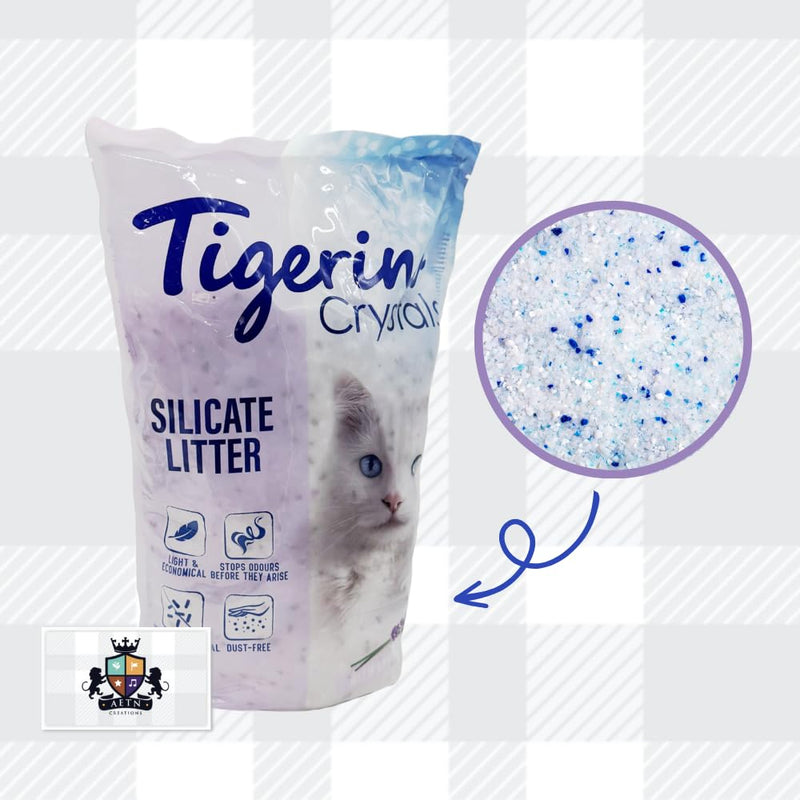 AETN Creations Tigerino Crystals Lavender Cat Litter (5L) plus AETN Creations Chicken Cat Treat | Economical, Lightweight, and Dust-Free Litter Choice