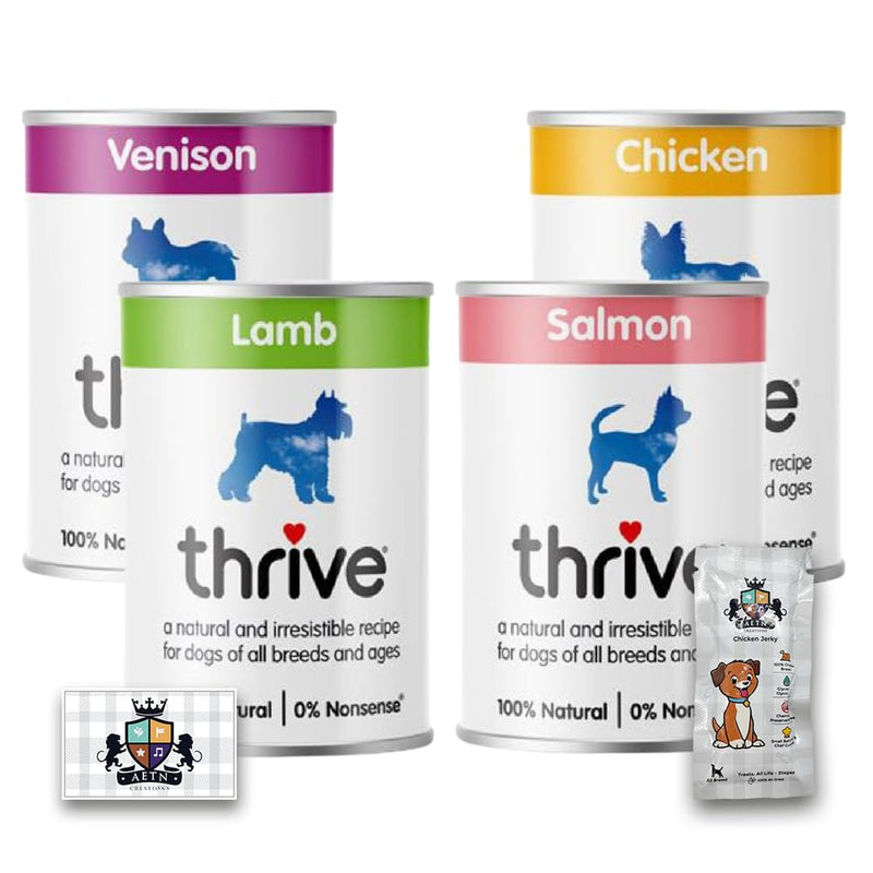 AETN Creations Thrive Wet Adult Dog Food - 4x400g Premium Nutrition for Health and Vitality - Lamb, Salmon, Venison, Chicken Flavors and AETN Dog Treat