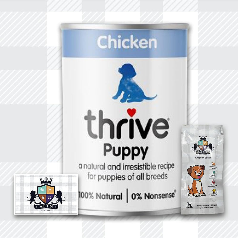 AETN Creations Thrive Puppy Wet Food Chicken 2x400g Premium, Nutrient-Rich, Delicious Food for Healthy Growth with AETN Dog Treat and Plush Doughnut Toy