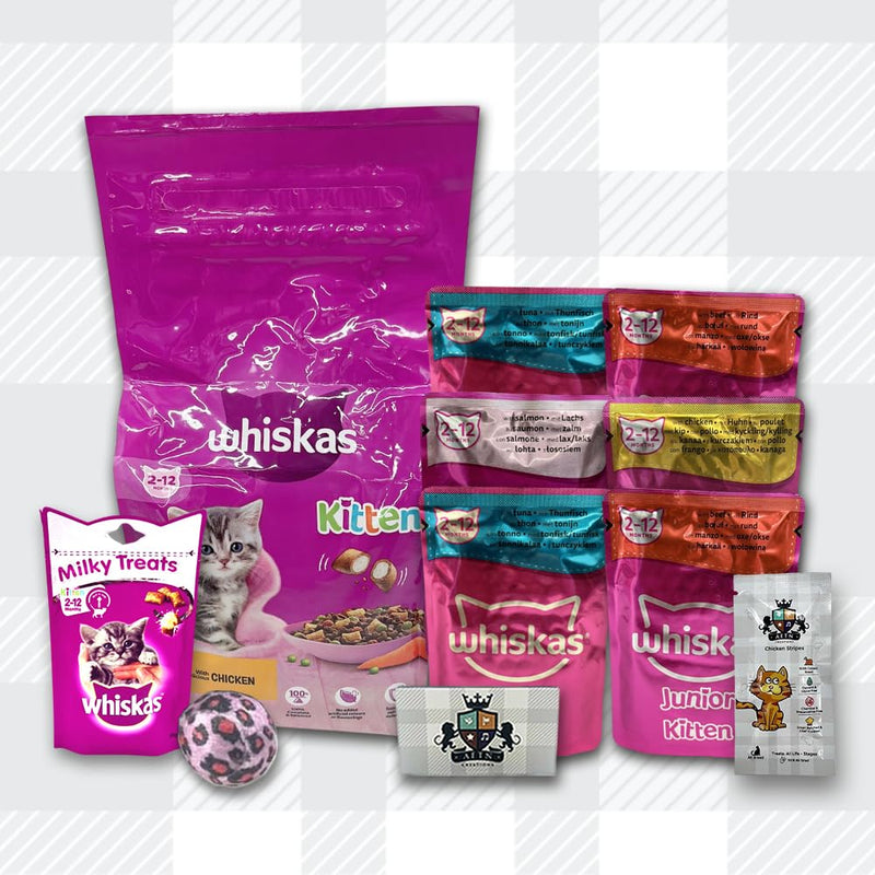 AETN Creations Whiskas Kitten Food Mixed Pack 1.9kg Dry, 6x85g Wet Pouches plus AETN Cat Treat and Toy Complete for Growing Kittens up to 12 Months Old