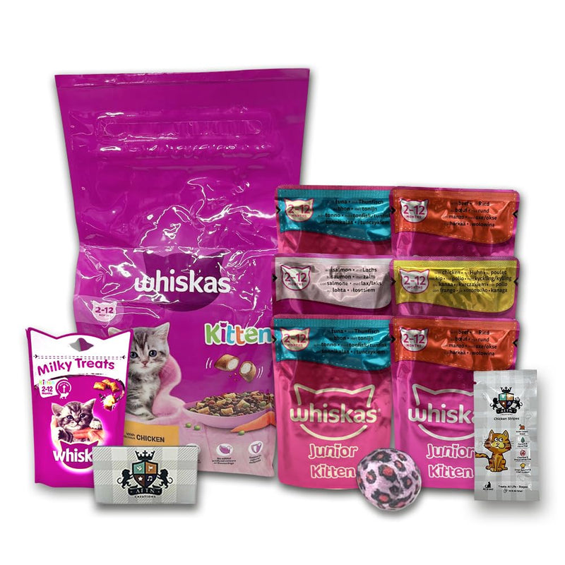 AETN Creations Whiskas Kitten Food Mixed Pack 1.9kg Dry, 6x85g Wet Pouches plus AETN Cat Treat and Toy Complete for Growing Kittens up to 12 Months Old