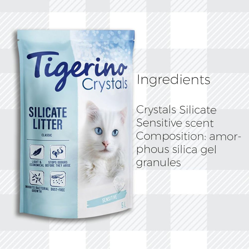 AETN Creations Tigerino Crystals Cat Litter Sensitive - 5L Cat Litter (Fragrance Free) plus AETN Creations Chicken Cat Treat, Ideal for Sensitive Cats