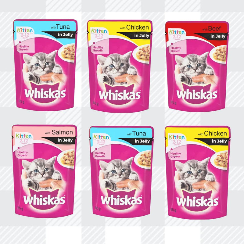 AETN Creations Whiskas Mixed Pack 6 Fish Flavour, 6 Mixed Menu for a Happy, Healthy Kitten with AETN Treat, Milky Treats and Toy, for Growing Kittens