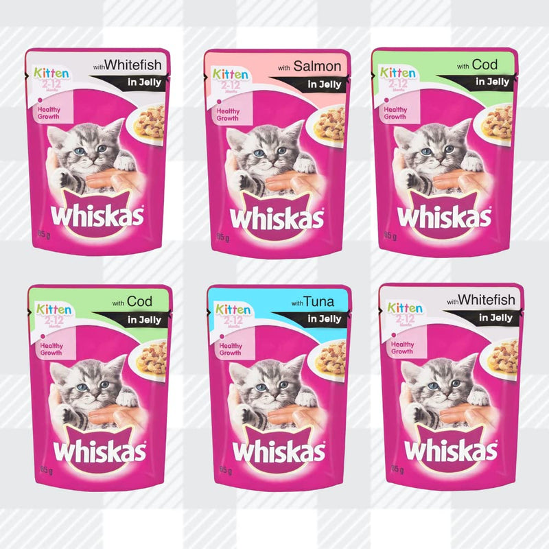 AETN Creations Whiskas Mixed Pack 6 Fish Flavour, 6 Mixed Menu for a Happy, Healthy Kitten with AETN Treat, Milky Treats and Toy, for Growing Kittens