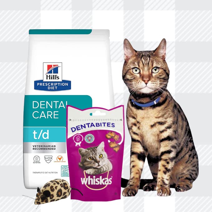 AETN Creations Support Cats Oral Health with Dry Dental Food Bundle T/D 1.5kg, Dentabites, Toy and AETN Chicken Treat