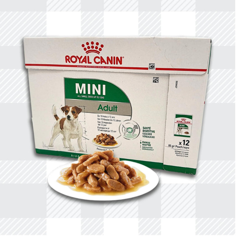 AETN Creations Royal Canin Mini Adult Wet Dog Food 12x85g plus Delicious AETN Jerky Dog Treat and Plush Toy