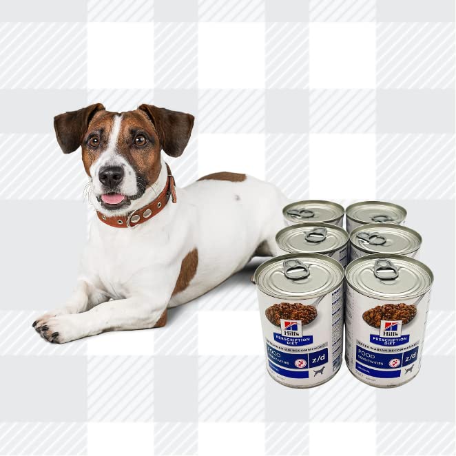 AETN Creations Prescription Diet Z/D Skin Food Sensitivities Wet Dog Food Pack 6x370g Tins plus AETN Jerky Treat for Adult Dogs with Food Allergies