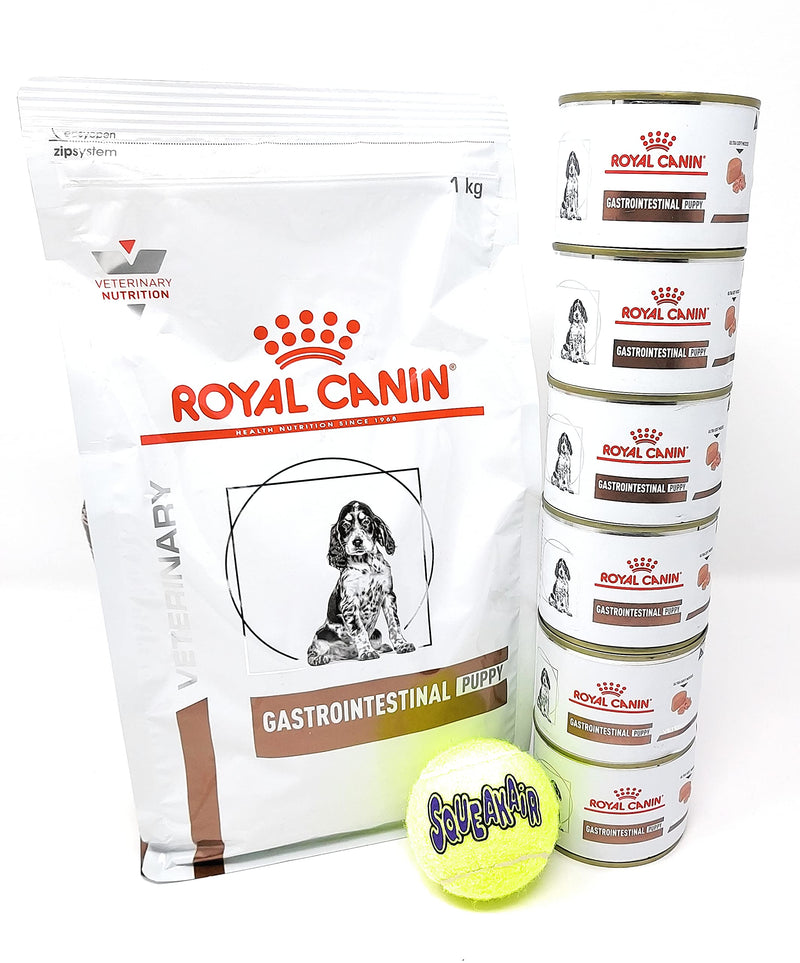 ROYAL CANIN Gastro Intestinal Puppy Dog Dry Food 1kg | 6x 195g Gastro Intestinal Puppy Wet Food | Squeaky Ball For Your Dog | Bundle of 3