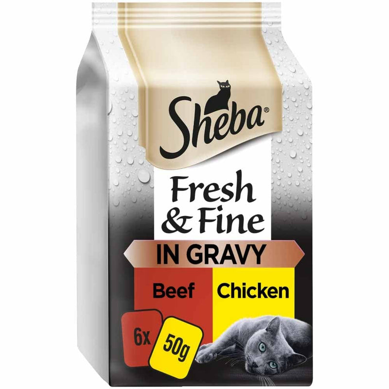 Variety SHEBA Fresh & Fine Wet Cat Food Mixed Pack (30pc x 50g)Beef-Chicken-Turkey-Tuna-Salmon-Cod(Jelly & Gravy) and free pate 1x37g + 1 MAD MICE