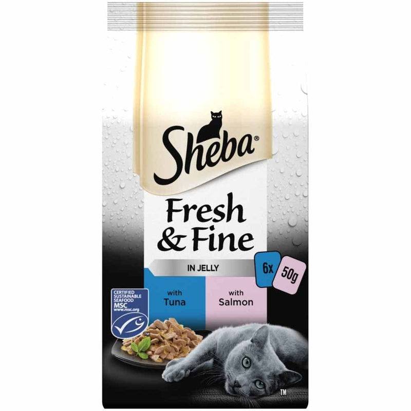 Variety SHEBA Fresh & Fine Wet Cat Food Mixed Pack (30pc x 50g)Beef-Chicken-Turkey-Tuna-Salmon-Cod(Jelly & Gravy) and free pate 1x37g + 1 MAD MICE