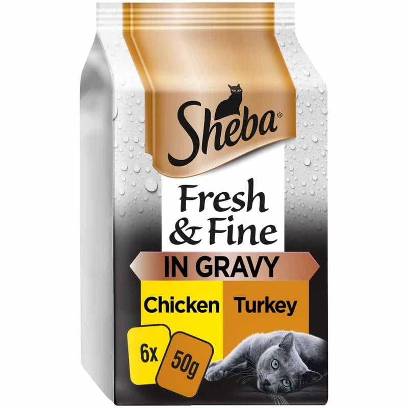 Variety SHEBA Fresh & Fine Wet Cat Food Mixed Pack (30pc x 50g)Beef-Chicken-Turkey-Tuna-Salmon-Cod(Jelly & Gravy) and free pate 1x37g + 1 MAD MICE