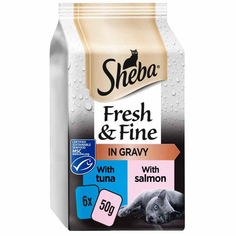 Variety SHEBA Fresh & Fine Wet Cat Food Mixed Pack (30pc x 50g)Beef-Chicken-Turkey-Tuna-Salmon-Cod(Jelly & Gravy) and free pate 1x37g + 1 MAD MICE