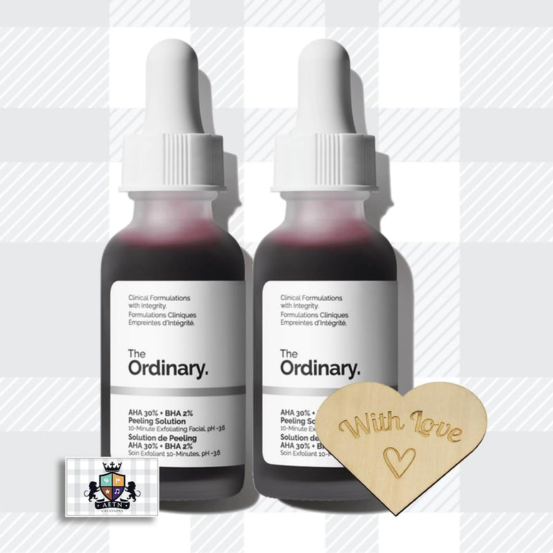 AETN Creations The Ordinary Skincare Formula Bundle 2x30ml AHA 30% + BHA 2% Peeling Solution for Smoother and More Radiant Complexion with AETN Keepsake Heart Gift