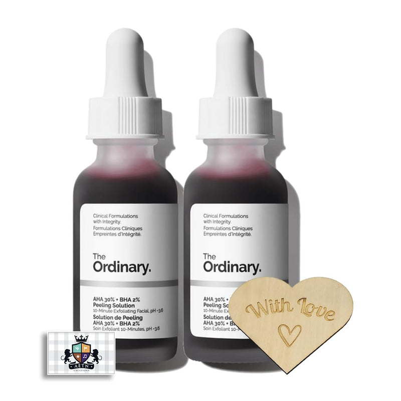 AETN Creations The Ordinary Skincare Formula Bundle 2x30ml AHA 30% + BHA 2% Peeling Solution for Smoother and More Radiant Complexion with AETN Keepsake Heart Gift