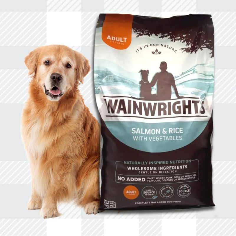 AETN Creations Wainwright's Complete Dry Adult Dog Food Salmon with Rice 2kg Nutrient Packed for Canine Wellness with AETN Chicken Jerky Treat