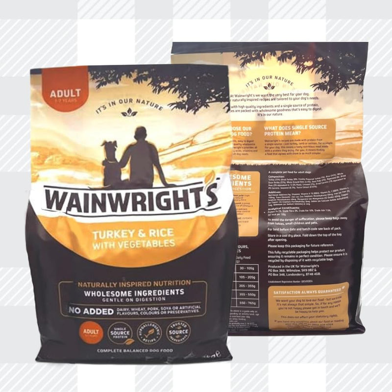 AETN Creations Wainwright's Complete Dry Adult Dog Food 2kg Turkey with Rice for Optimal Health and Balanced Nutrition with AETN Chicken Jerky Treat