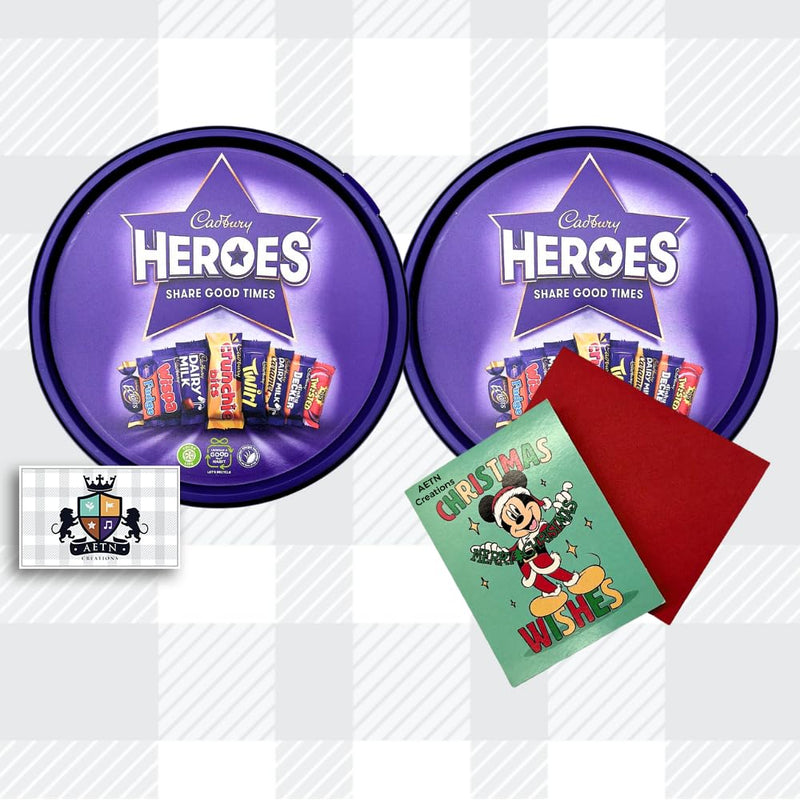 AETN Creations Sweet Delights with Cadbury Heroes Tub 2x550g A Scrumptious Assortment of Chocolate Mini Treats for Every Occasion with AETN Christmas Card