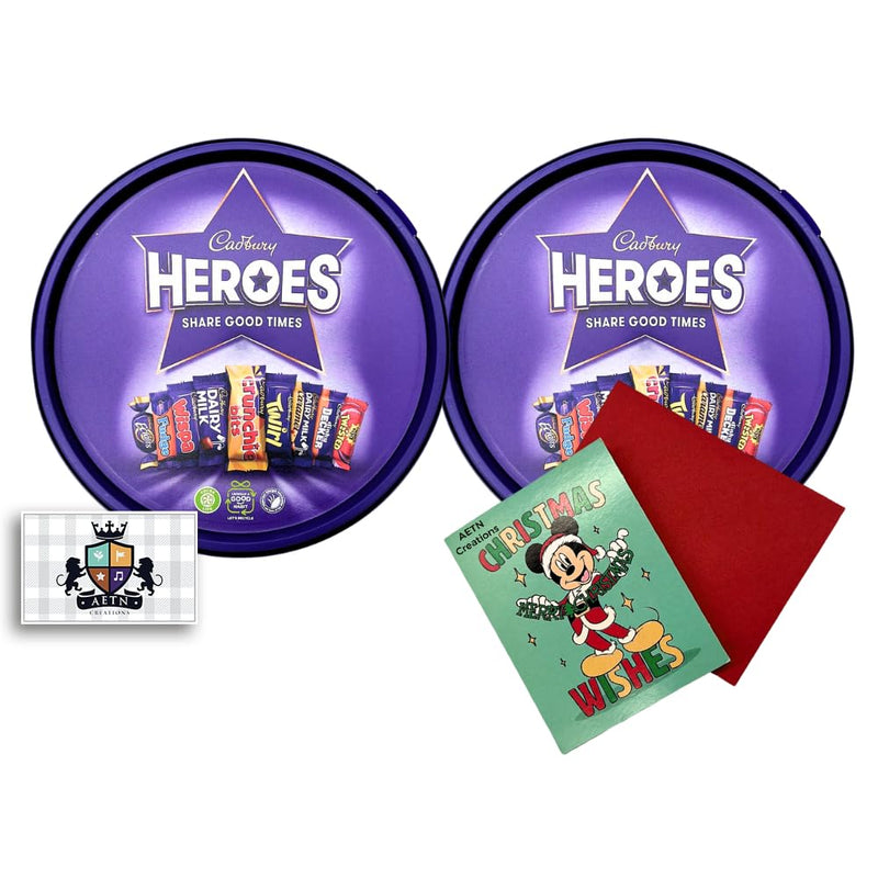 AETN Creations Sweet Delights with Cadbury Heroes Tub 2x550g A Scrumptious Assortment of Chocolate Mini Treats for Every Occasion with AETN Christmas Card