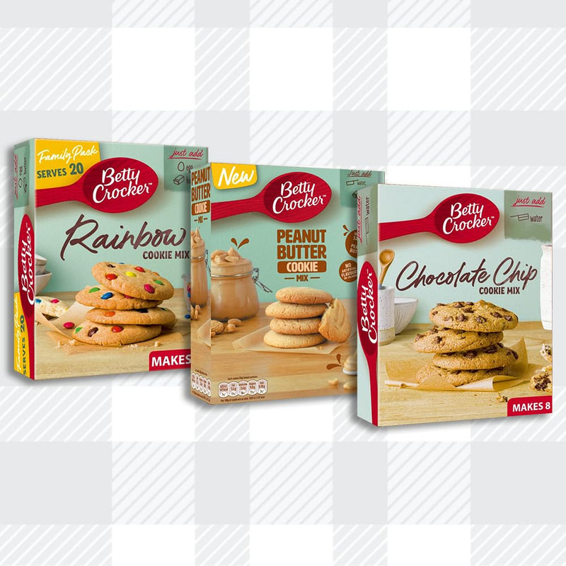 AETN Creations Irresistible Homemade Cookies with Betty Crocker Cookie Mix Pack - Easy Baking Delights in Chocolate Chip, Rainbow and Peanut Butter Flavours with AETN Fridge Magnet