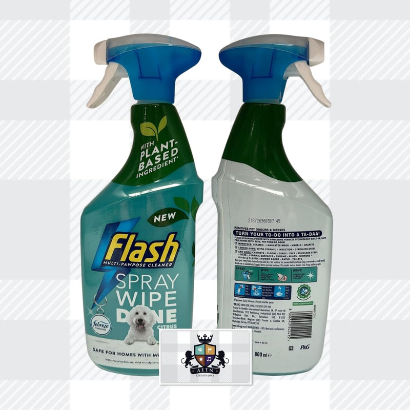 AETN Creations Flash Multi-Purpose Cleaning Spray 800ml and Febreze AIR Pet Odor Defense 300ml - Pack Bundle for Pet-Friendly Cleaning plus AETN Magnet