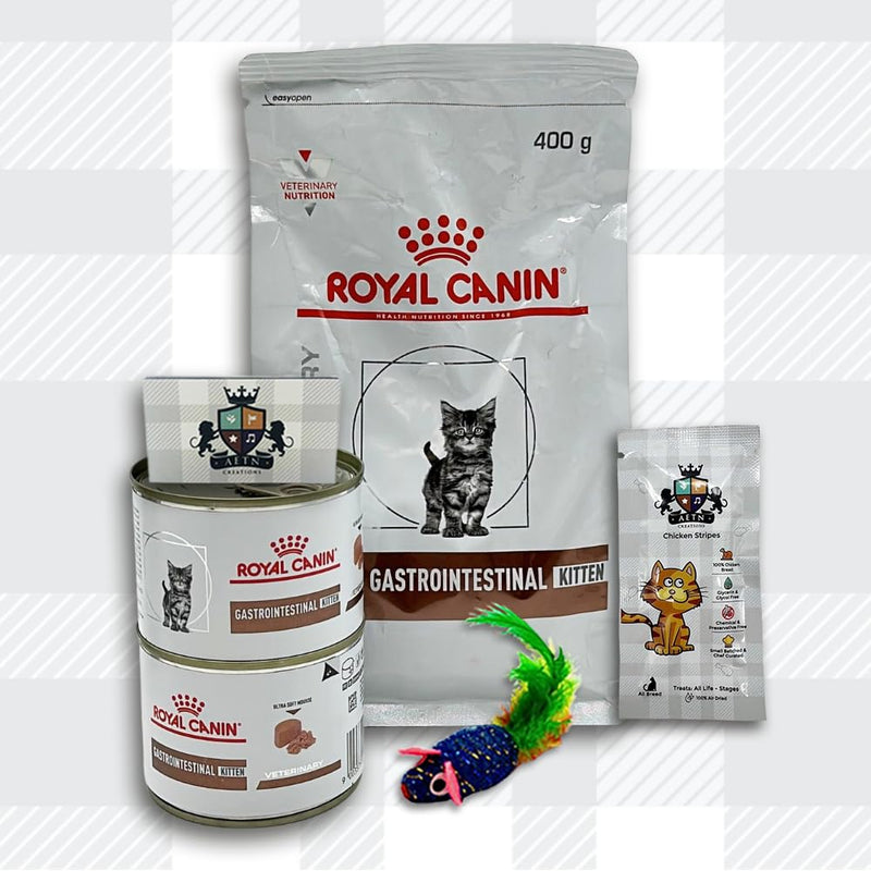 AETN Creations Gastrointestinal Kitten Food Bundle 400g Dry, 2x195g Wet plus AETN Cat Treat and Toy, Provide Premium Digestive Care for Kittens