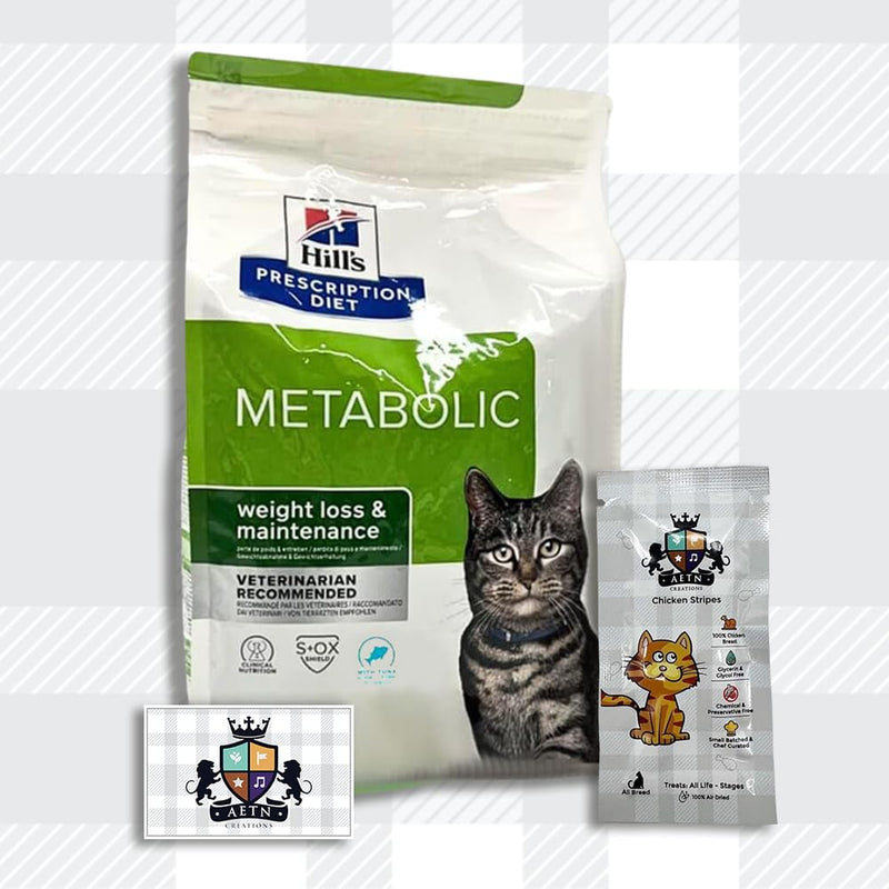 AETN Creations Premium Metabolic Weight Management Pack - 1.5kg Tuna Dry Food for Healthy Adult Cats, Enhanced with AETN Chicken Cat Treats