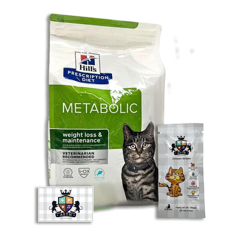 AETN Creations Premium Metabolic Weight Management Pack - 1.5kg Tuna Dry Food for Healthy Adult Cats, Enhanced with AETN Chicken Cat Treats