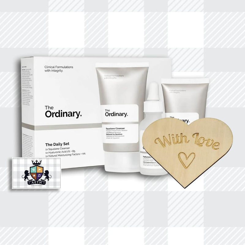 AETN Creations The Ordinary The Daily Set of Squalane Cleanser, Hyaluronic Acid 2% + B5 and Natural Moisturizing Factors + HA complete Gift with AETN Keepsake Heart