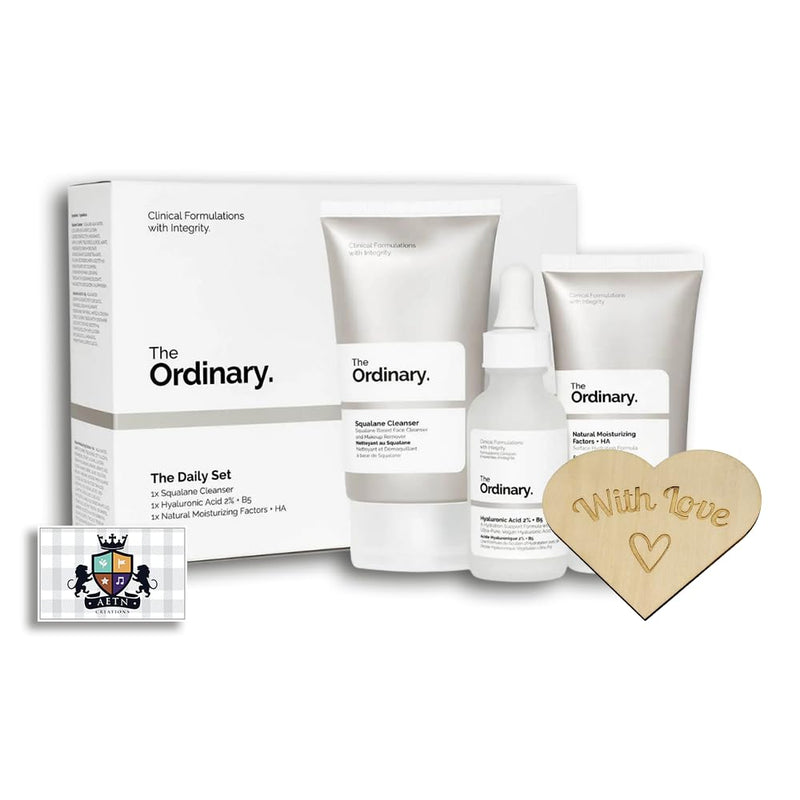 AETN Creations The Ordinary The Daily Set of Squalane Cleanser, Hyaluronic Acid 2% + B5 and Natural Moisturizing Factors + HA complete Gift with AETN Keepsake Heart